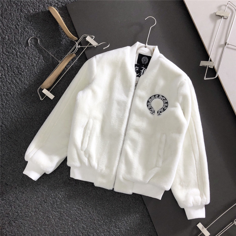 男士拉链开衫外套丝绒冬季宽松情侣款潮牌V领刺绣字母夹克棒球服