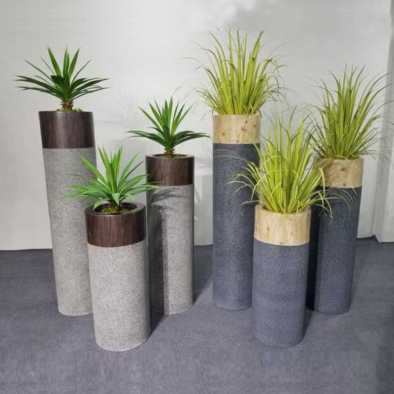 欧式简约现代玻璃钢高筒大花盆落地户外圆柱花缸花瓶