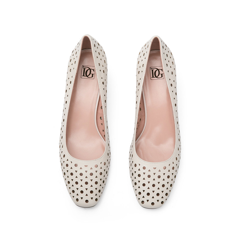 dg粗跟单鞋女2020春季新款真皮浅口蝴蝶结女鞋百搭中跟通勤鞋女