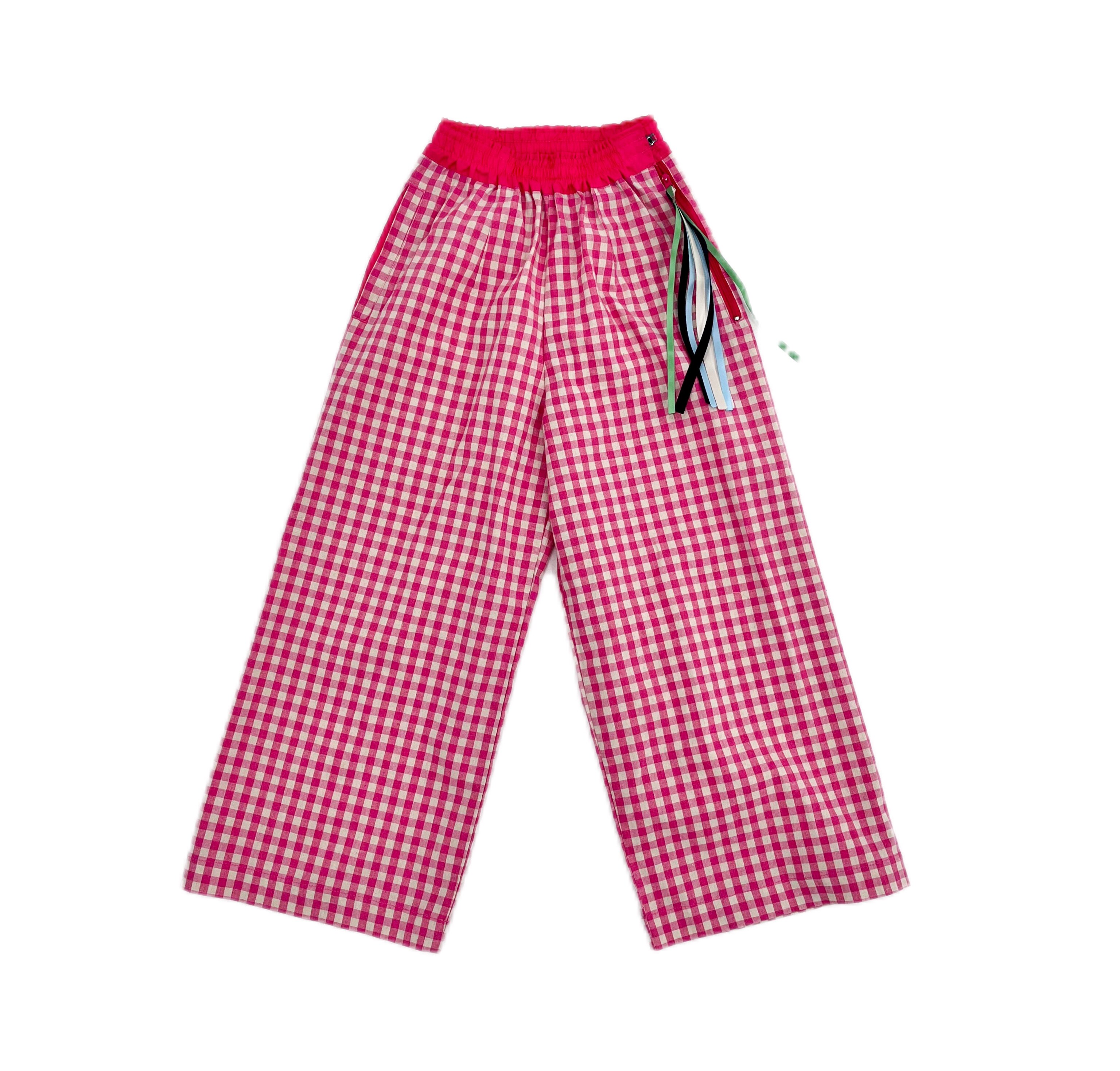 jam好版型秋季新款女童粉色格子纯棉休闲长裤裤子