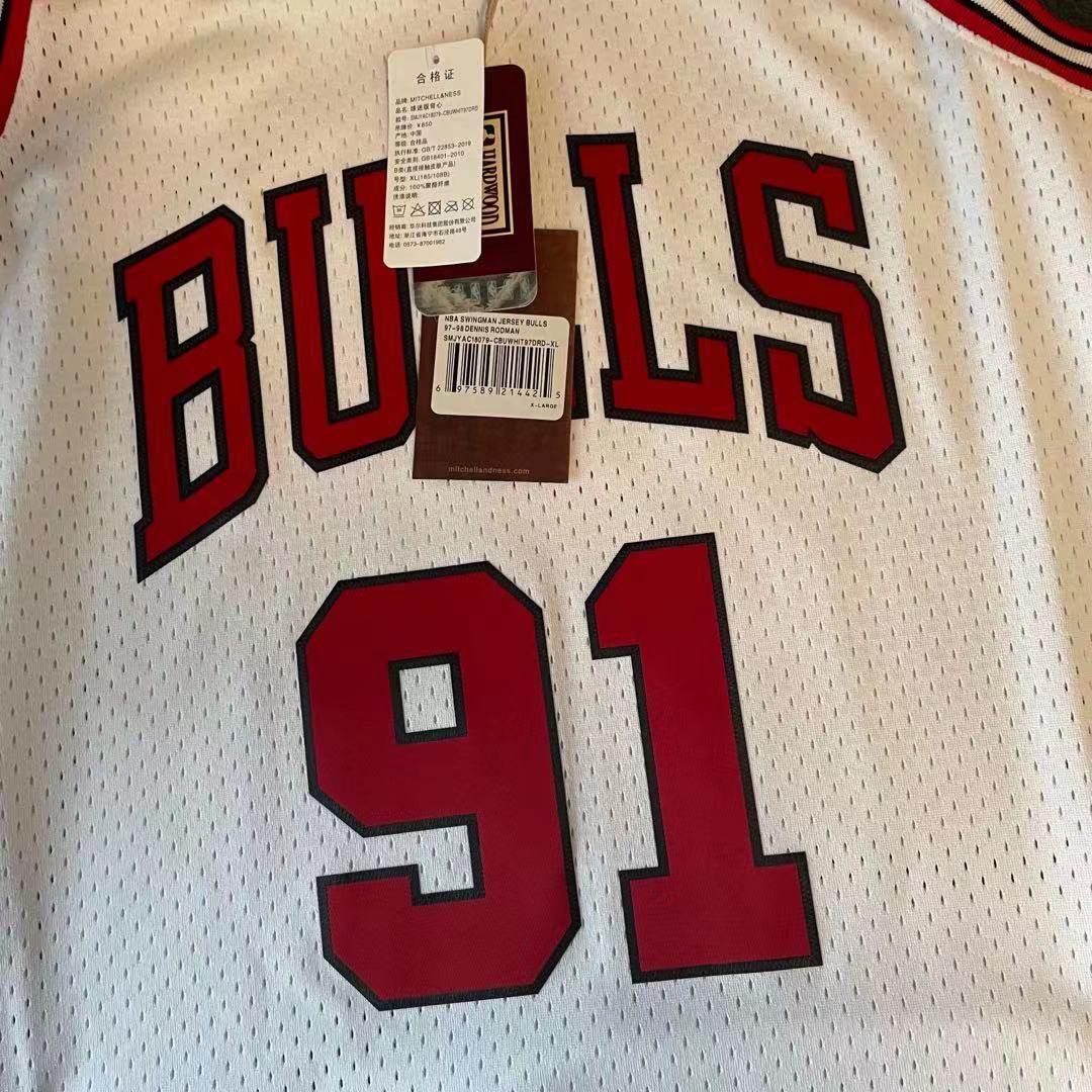 sw热印新版罗德曼公牛91号主场白色ness篮球服球衣mitchell