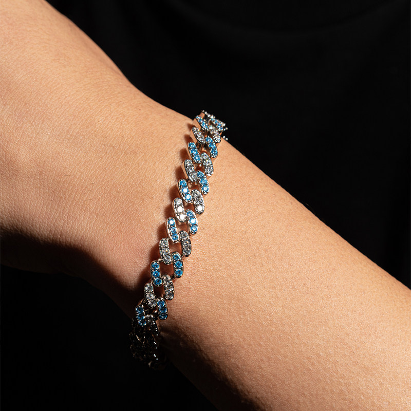 欧美欧美蓝蓝白满钻古巴个性手链镀金镶嵌手环手链