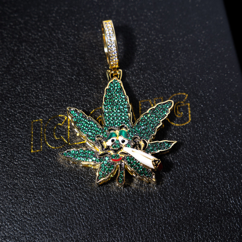 icegang叶子搭配天然锆石宝石镶嵌吊坠情侣镀金项坠