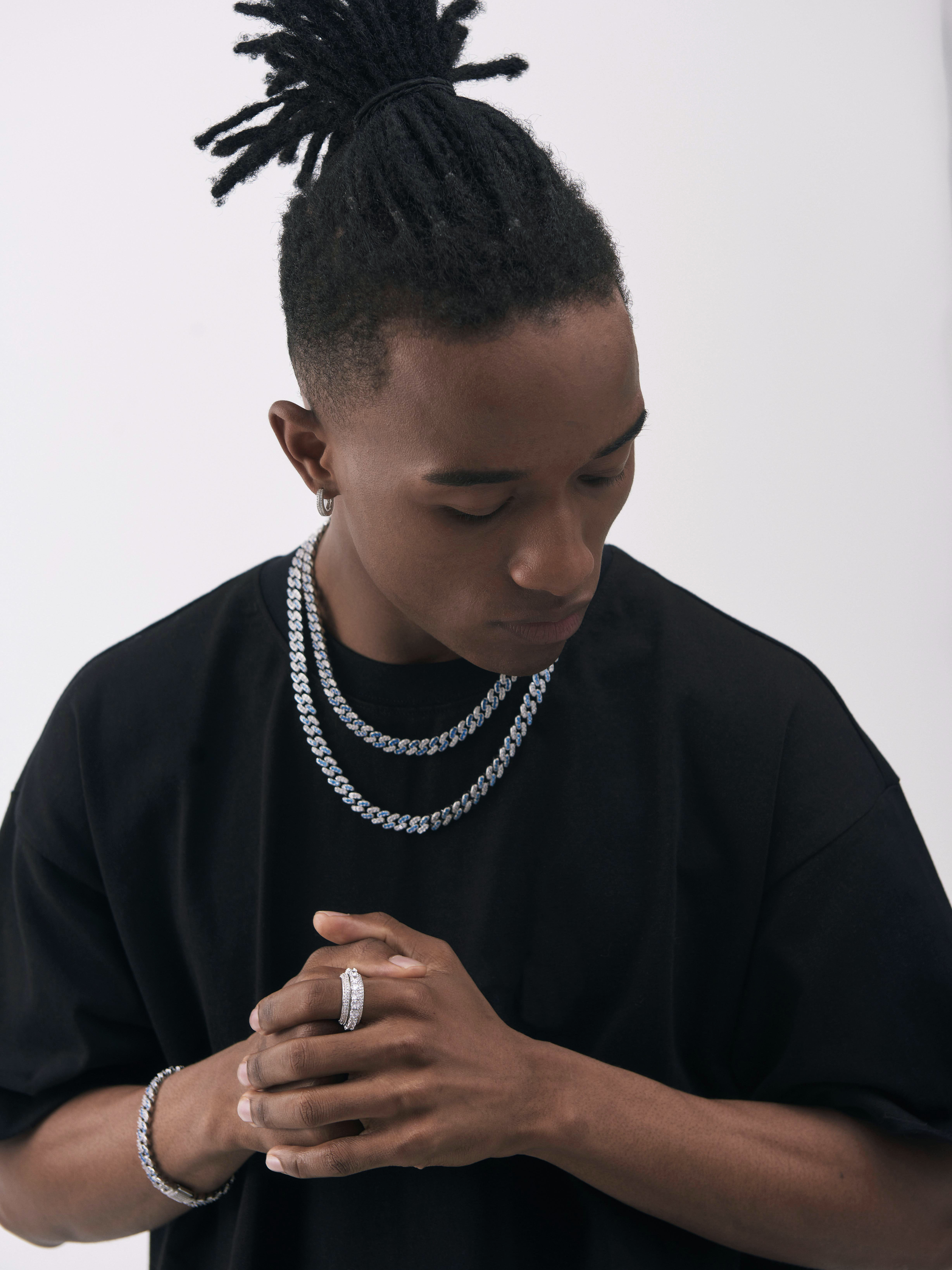 满钻蓝白古巴搭配镶欧美嘻哈说唱链