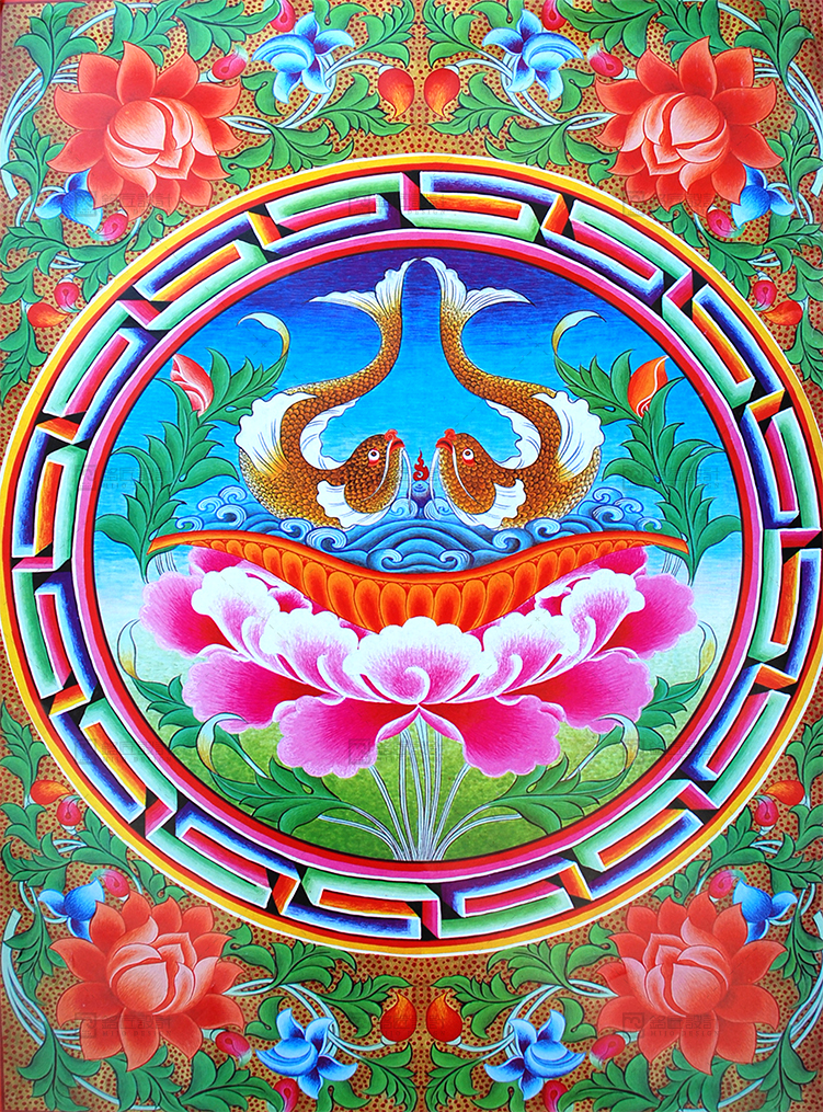 藏族藏式吉祥八宝八瑞藏传佛教唐卡莲花花白海螺设计素材