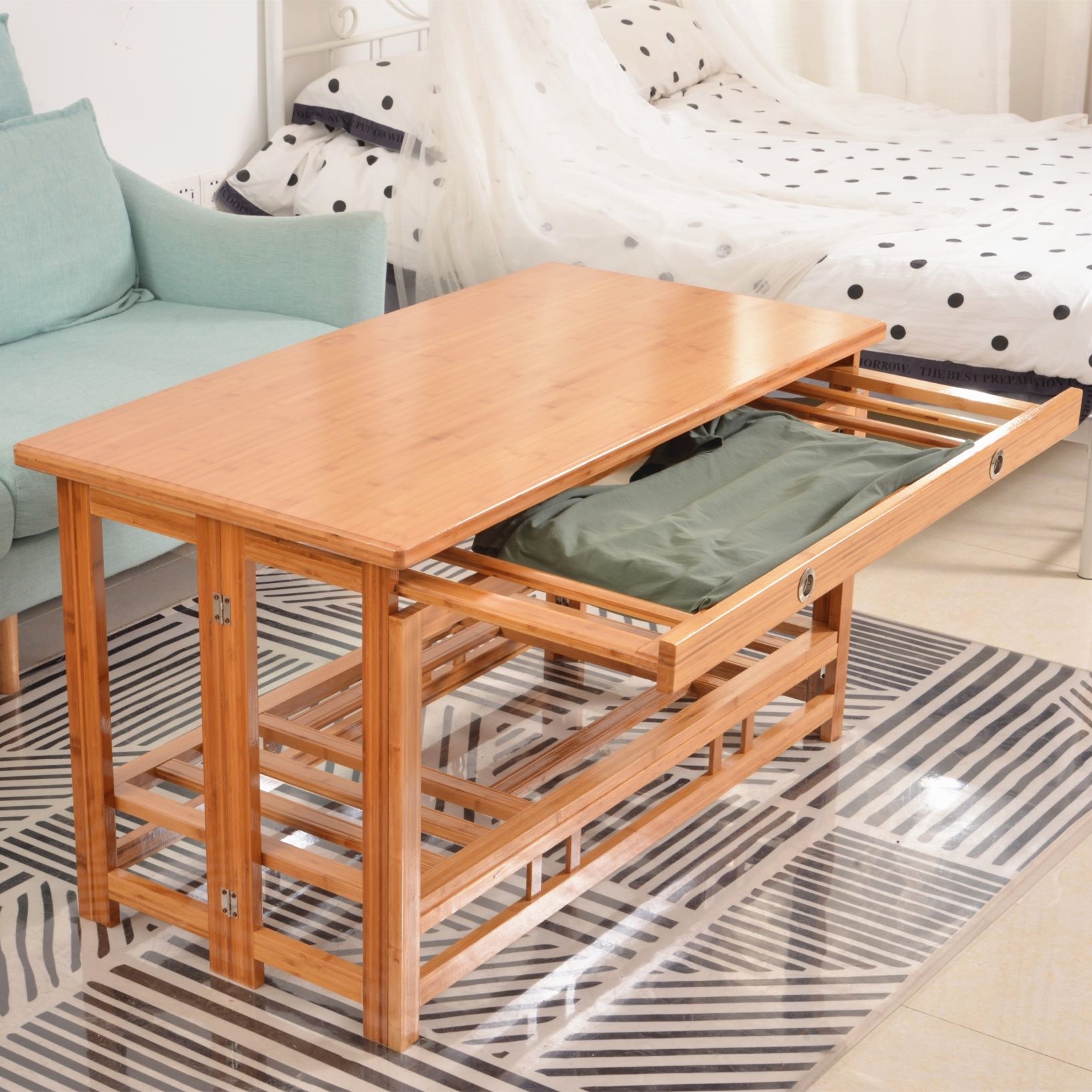 烤火竹悦间长方形炕桌全竹茶几12m15米折折叠客厅折叠桌