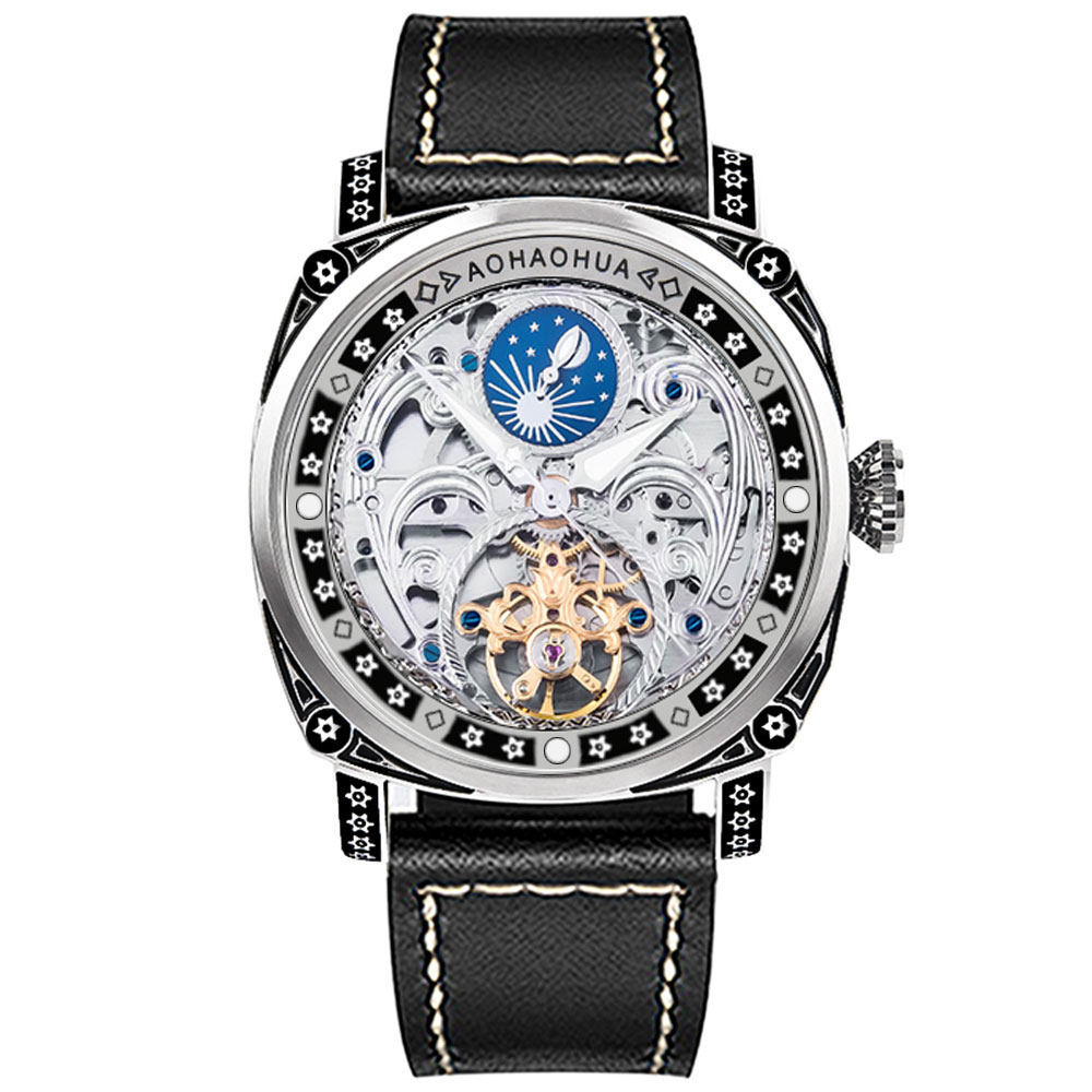 镂空机械表全自动男士飞轮男表大表盘防水时尚潮名牌夜光机械手表-澳