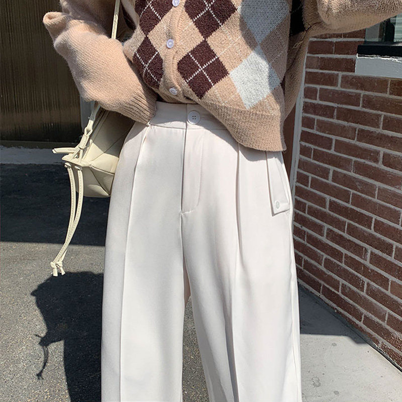 米色西装裤女垂坠杏色阔腿chic洋气减龄高腰休闲裤