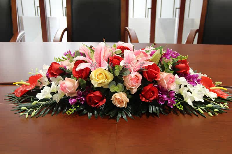 会议桌长形花假装饰讲台餐桌会议绢新中式特价仿真花