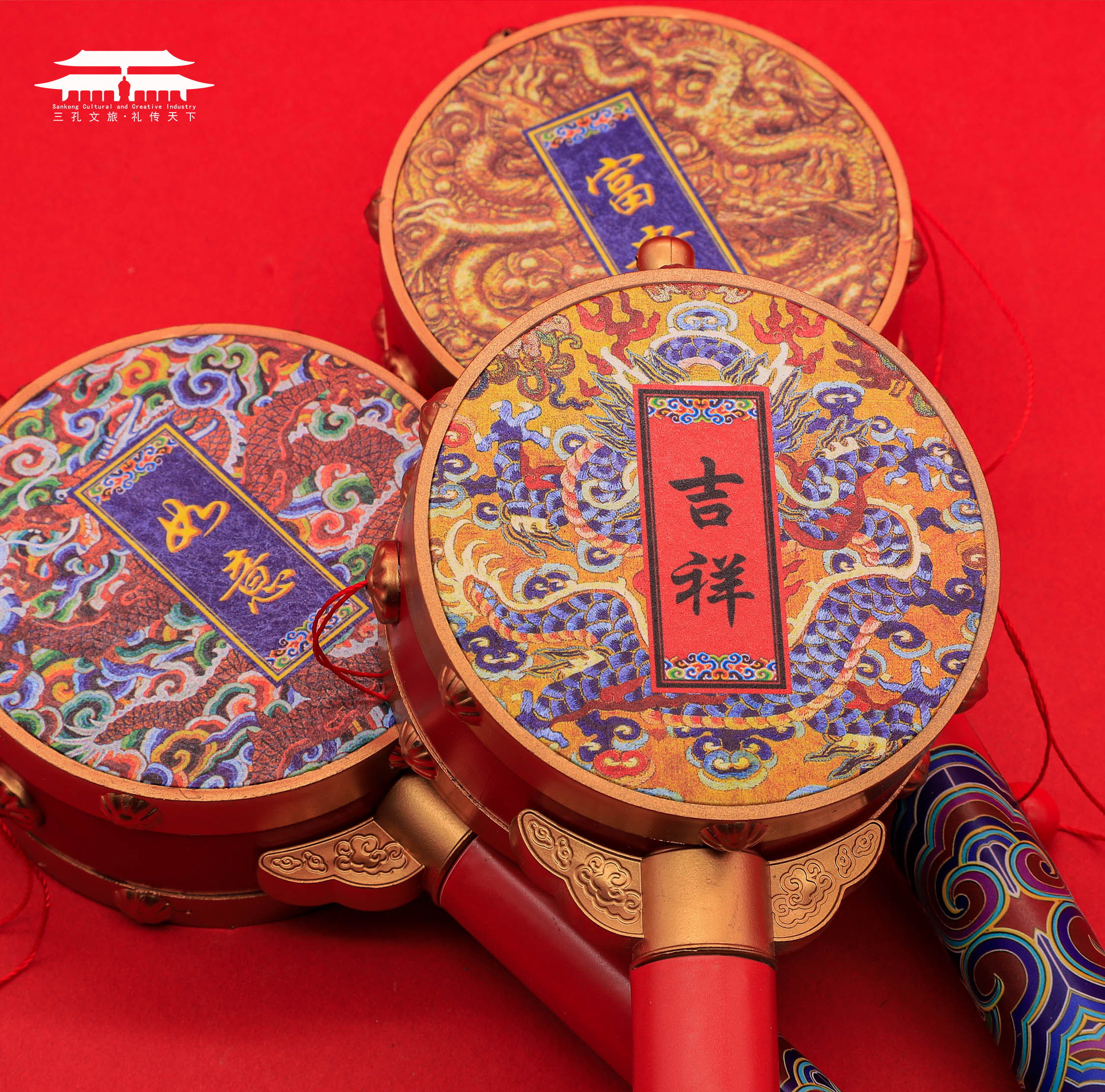 复古中国国风拨浪鼓婴儿早教礼物新生儿手工传统其他特色工艺品