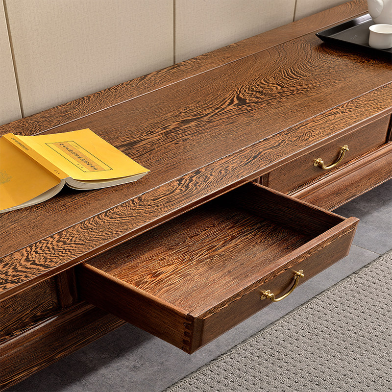 鸡翅木电视柜客厅中式红木家具茶几组合全实木简约2米四抽矮地柜