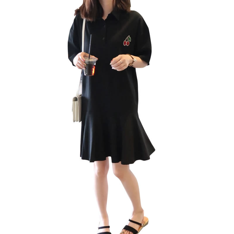 孕妇连衣裙纯棉polo领裙t恤裙时尚宽松大码长款过膝长裙孕妇夏装