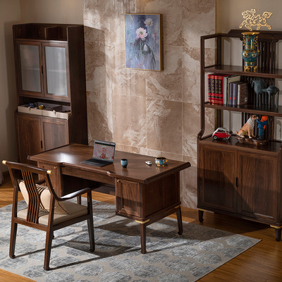 铜师傅铜木家具金韵天成大叶紫檀版书桌椅书柜书房家具