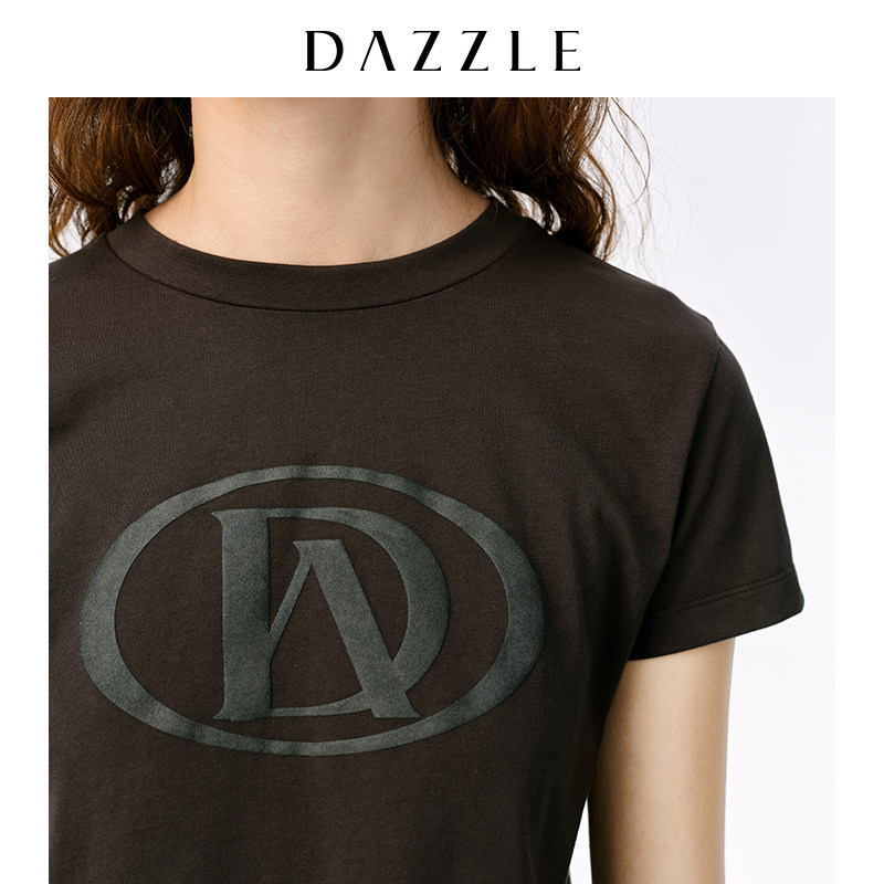 dazzle地素 2020夏装新款logo字母纯棉黑色短袖t恤女2c2b3221a