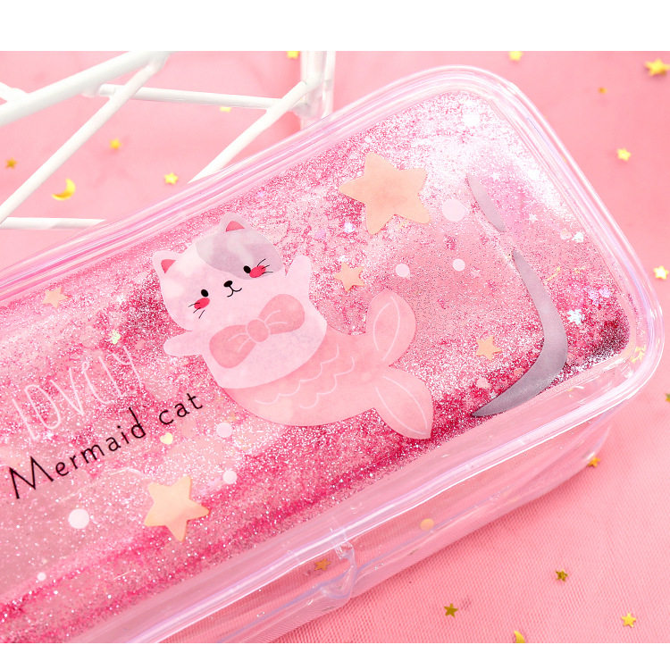 樱花流沙笔袋女简约网红镭射大容量入油透明文具盒学生可爱铅笔袋