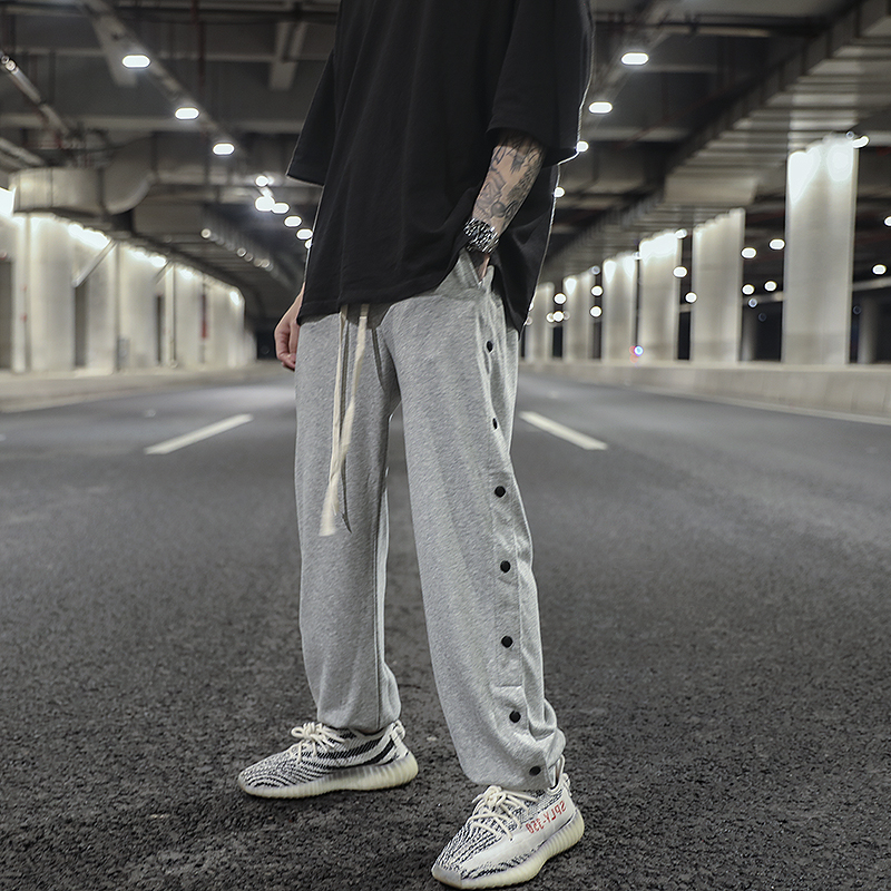 FOG风格欧美高街风排扣纯棉束脚 街头嘻哈纯色百搭宽松运动长裤男