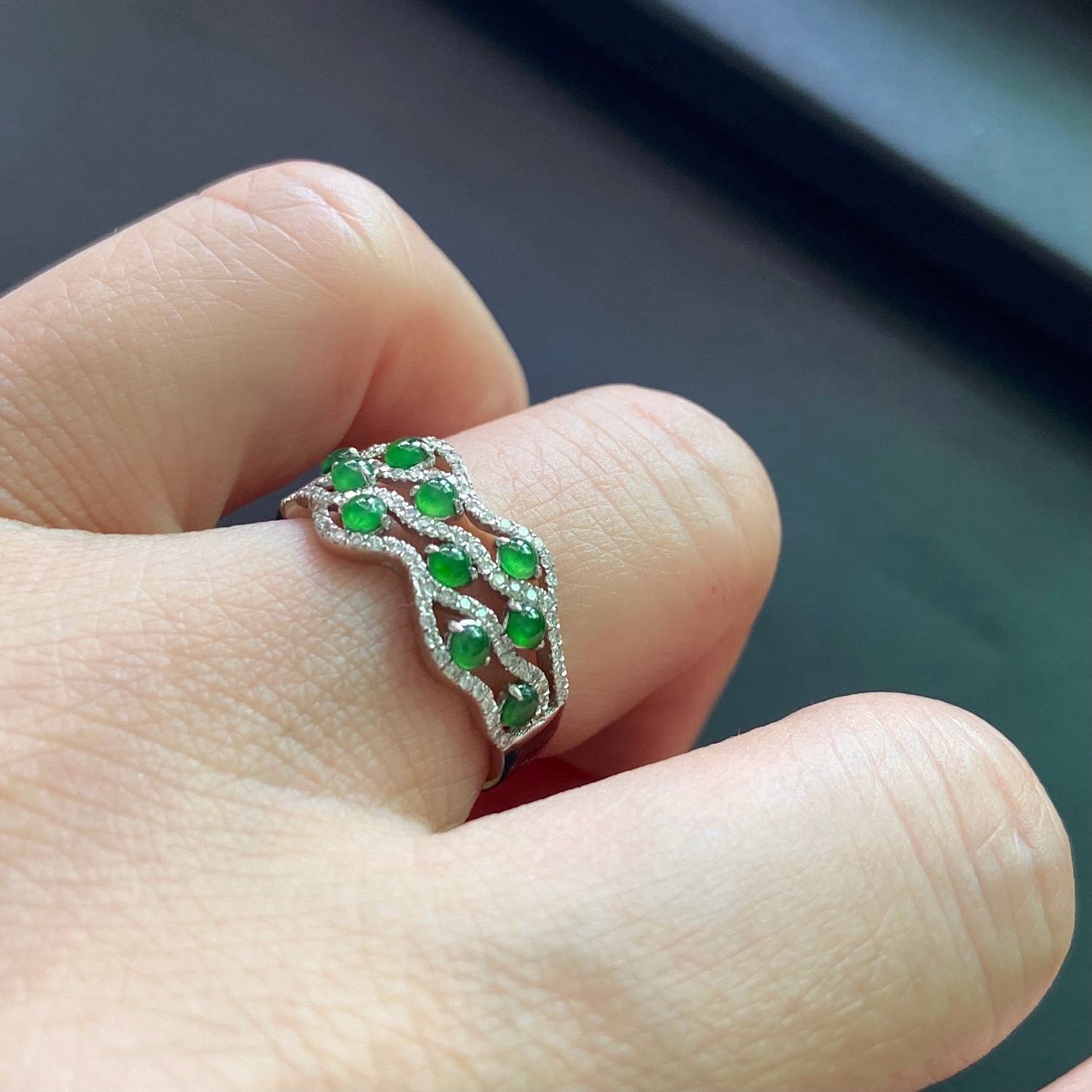 往后余生天然翡翠冰阳戒指18k金满钻镶嵌戒指