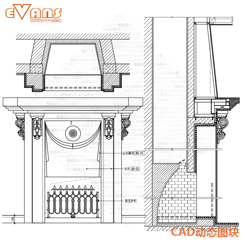 壁炉cad图纸欧式施工施工图多款大样节点动态2d