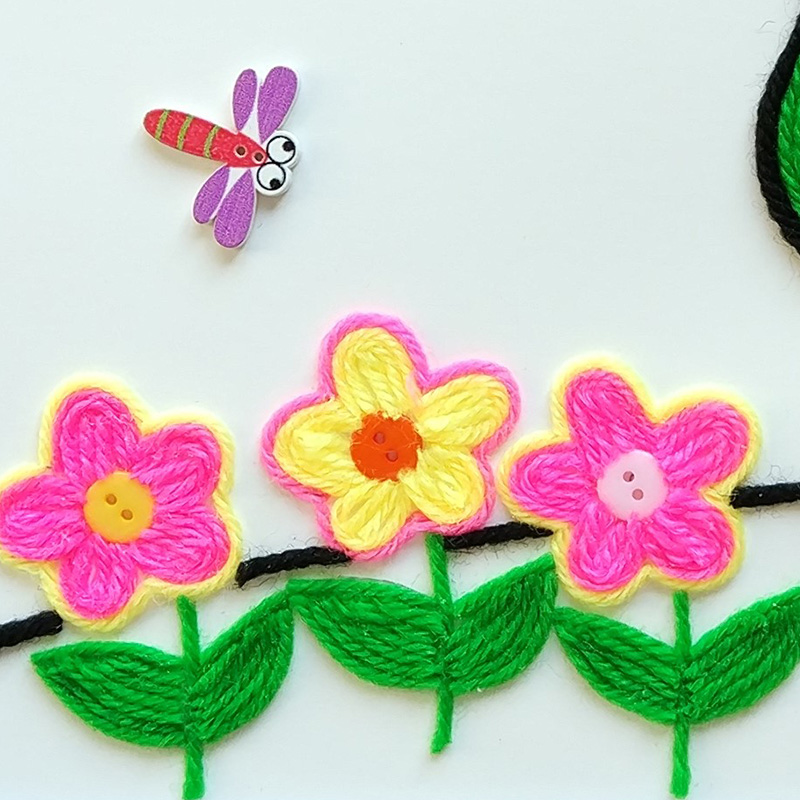 幼儿园手工课材料包毛线扣子粘贴画创意新奇diy玩具贴画 大树小花