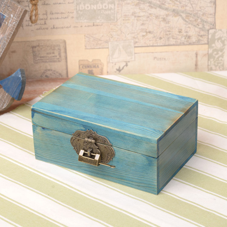 zakka包邮实木带锁秘密小盒日记本木盒子小号收纳盒明信片首饰盒