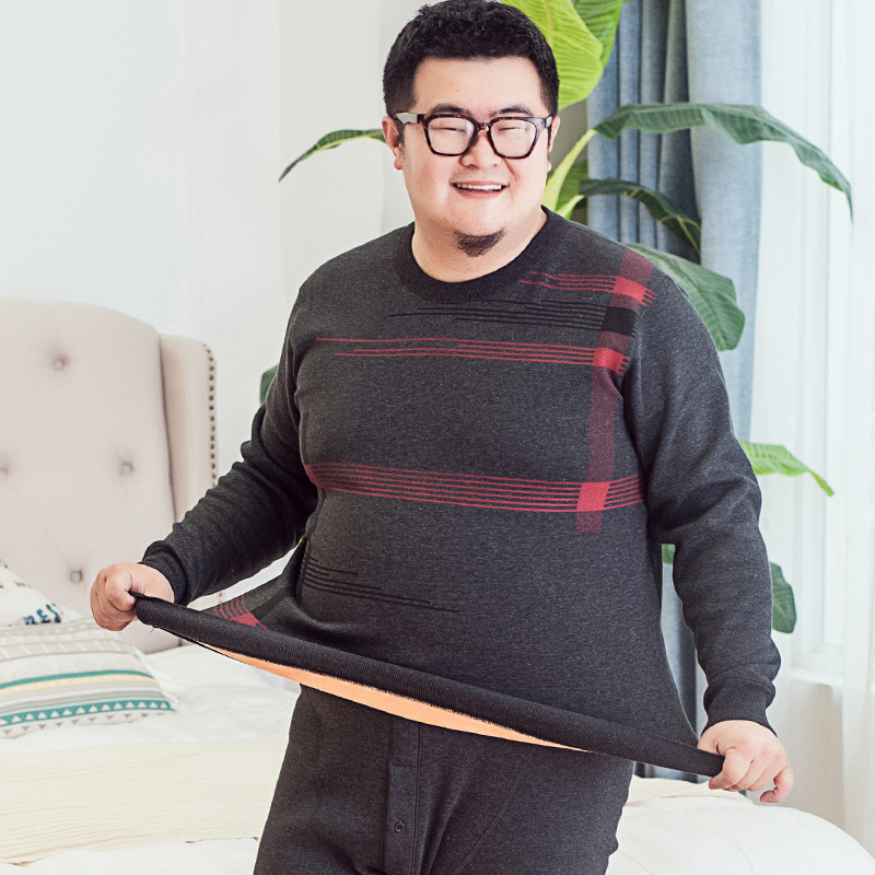 冬款男特大号加厚印花保暖内衣套装 300斤胖子加肥加大码加绒棉衣