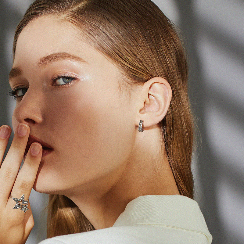 mgs曼古银国潮系列马克赛石环扣简约时尚单边耳环