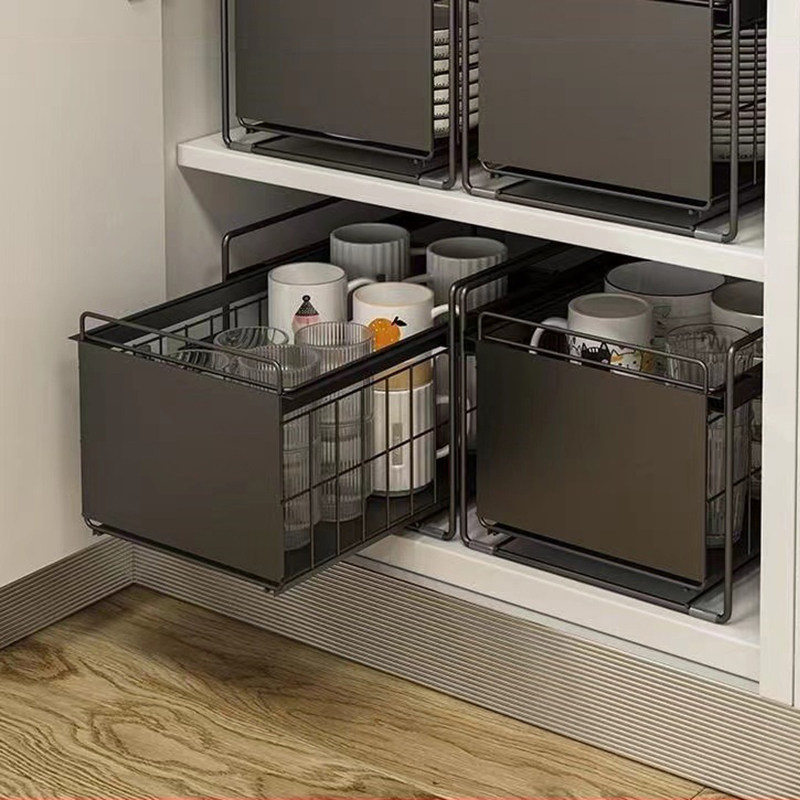 厨房置物架抽拉式篮碳钢调料料架带盖防尘大容量厨房置物架