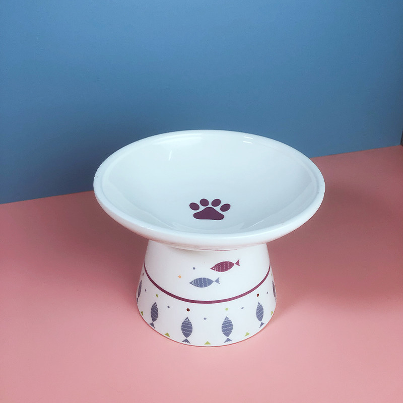 小姐猫碗陶瓷大口径高脚护颈粮碗浅口宠物食盆碗
