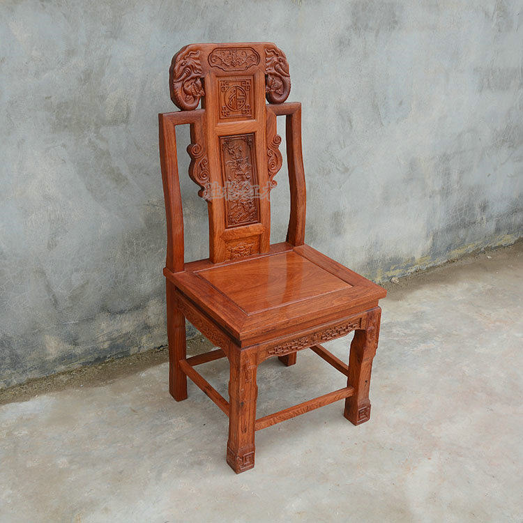 缅甸花梨象头如意红木餐椅大果紫檀雕花单个餐椅