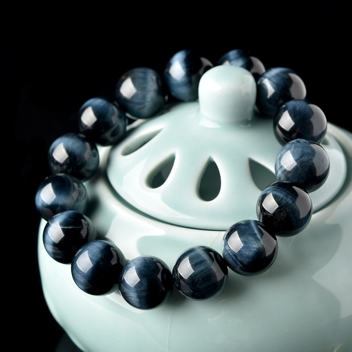 天然蓝虎虎眼石手链男女蓝色猫眼石虎睛石手串转运手饰