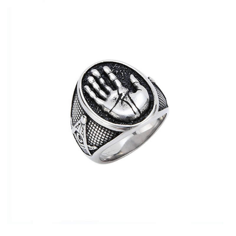 潮流时尚共济会徽徽章金钛戒指圆形手掌嘻哈个性戒指