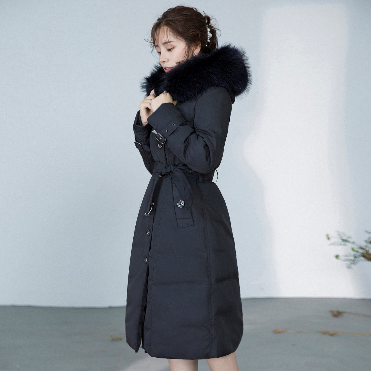 烟花烫中长羽绒服2020年新款女冬黑色百搭加厚保暖羽绒服