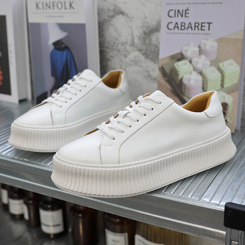 真皮小白鞋男潮鞋2022夏季新款男士厚底内增高板鞋休闲百搭饼干鞋