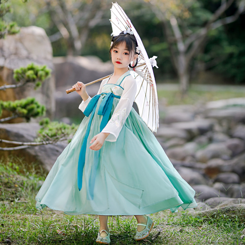 裙子新款 汉服女童春季 古风连衣裙夏女孩唐装 儿童超仙古装 襦裙春秋