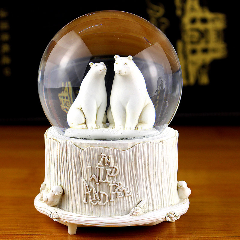 唯美自动飘雪花水晶球音乐盒彩灯浪漫女生房间装饰八音盒发光摆设