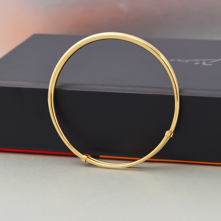 弥高18k黄金素金光面正圆形推拉手镯k金正品女式手环