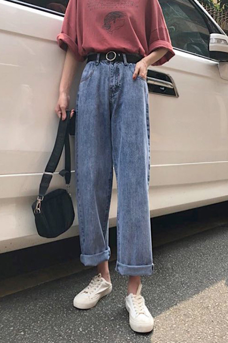 2019秋冬韩版大码胖mm九分牛仔裤女学生直筒宽松牛仔裤