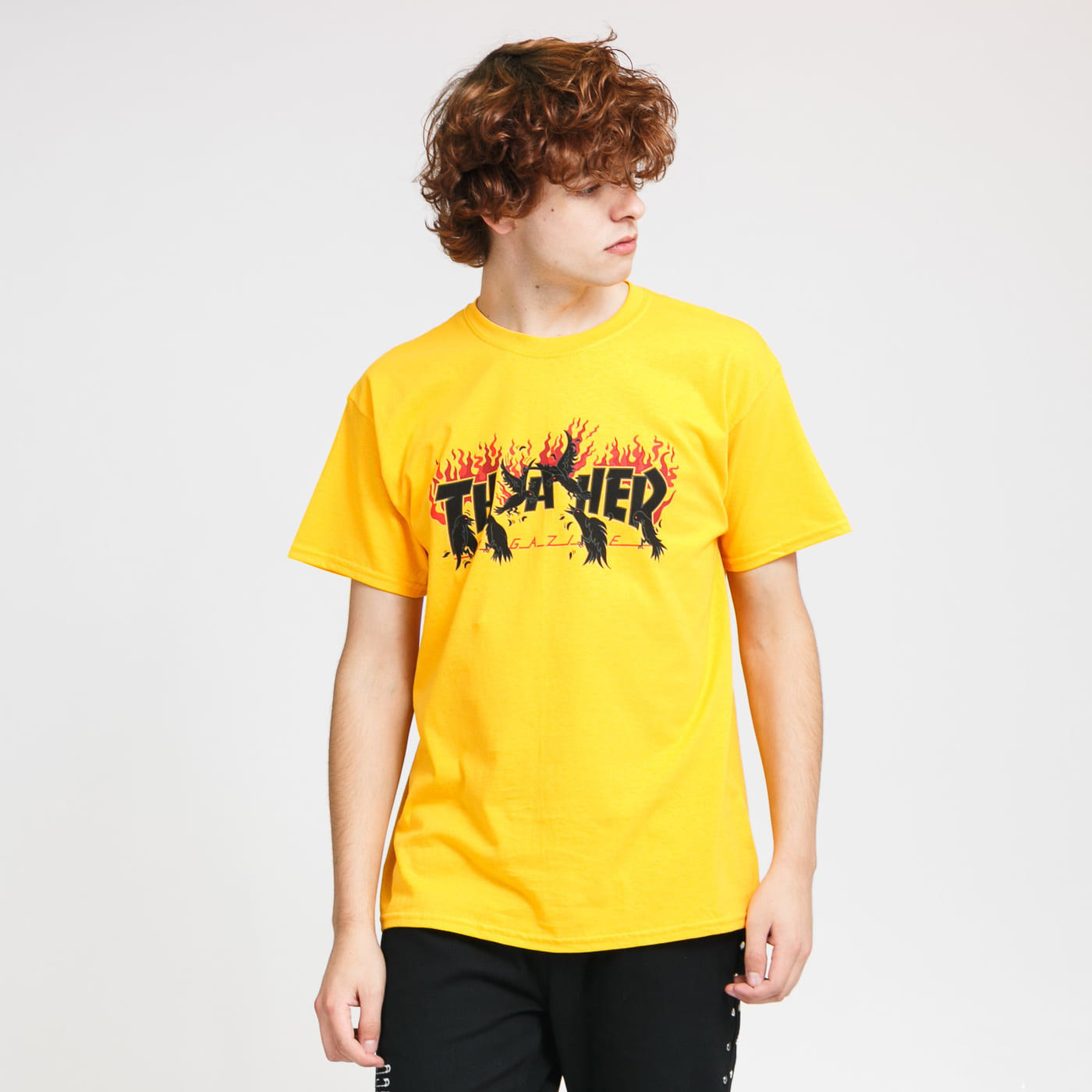 thrasherflamelogo火焰短袖潮牌美式宽松情侣嘻哈t恤