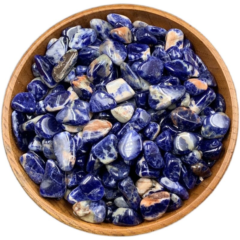 晨曦天然蓝纹石碎石原石摆件蓝色蓝色水晶水晶方钠石摆件