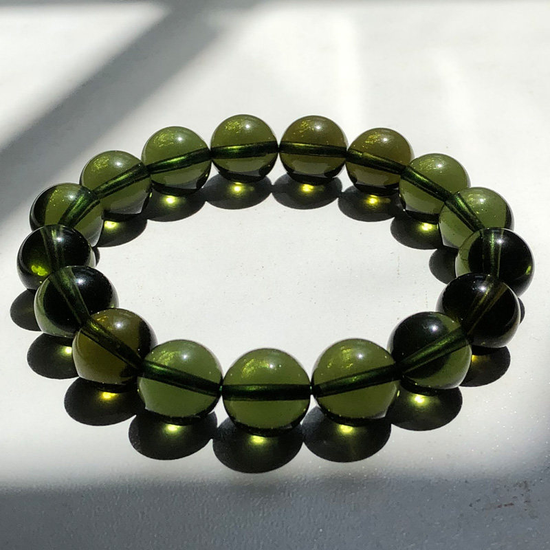 天然捷克玻璃陨石手链光面圆珠手串能量原石手链