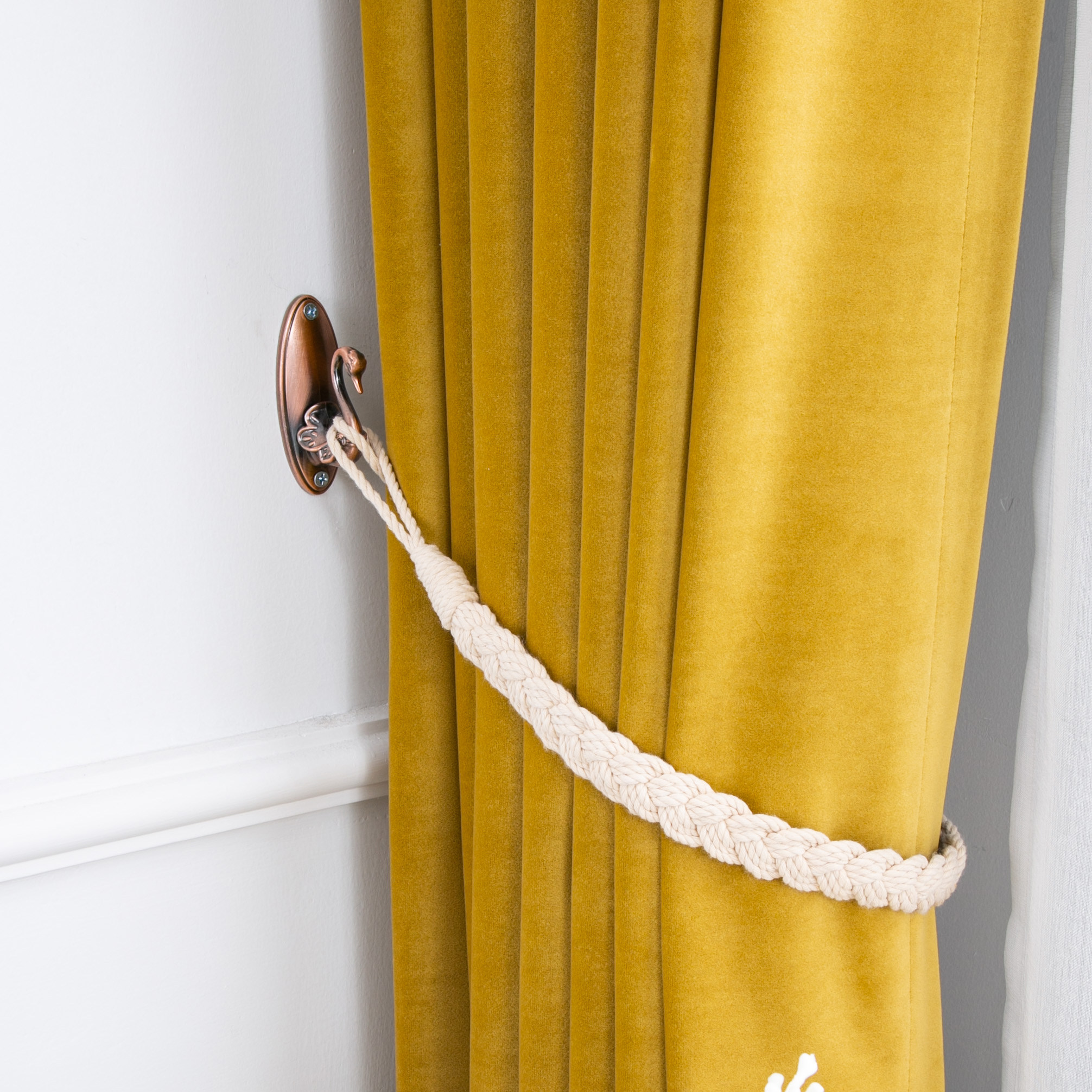 一对欧式窗帘挂钩墙钩 合金窗帘挂钩弯钩 窗帘绑带绑球居家衣帽钩