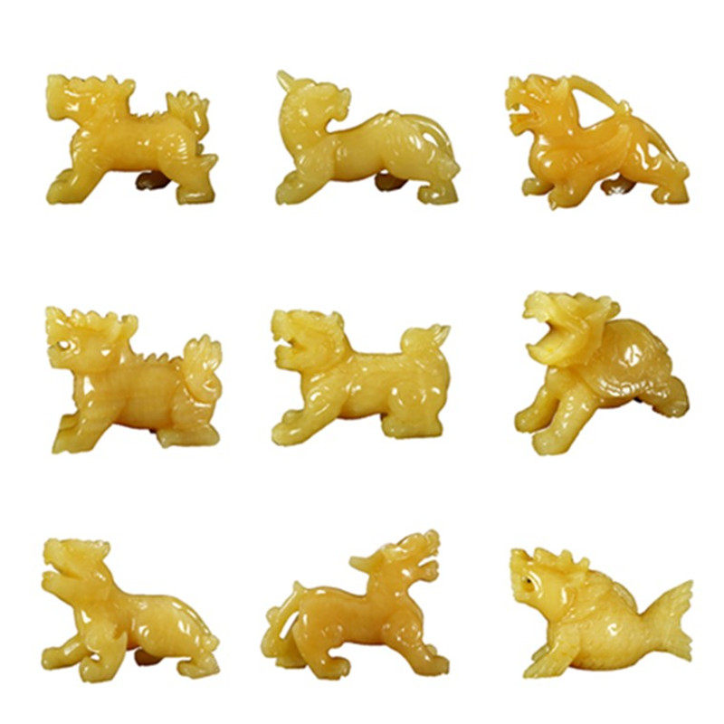 天然米黄玉石龙生九子大玄摆件囚牛睚眦嘲风蒲赑摆件