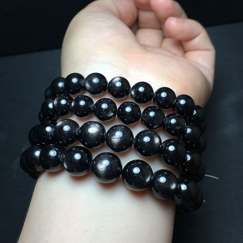 手链天然金运石手链黑银银线手链