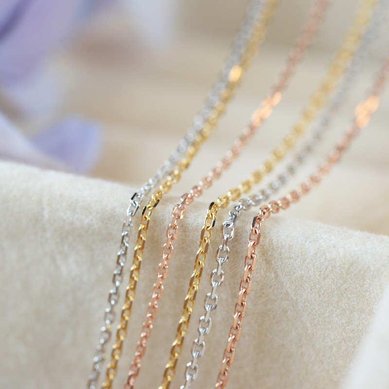 十字项链素链1.1mm0.95金玫瑰薇家白金黄金18k颈饰