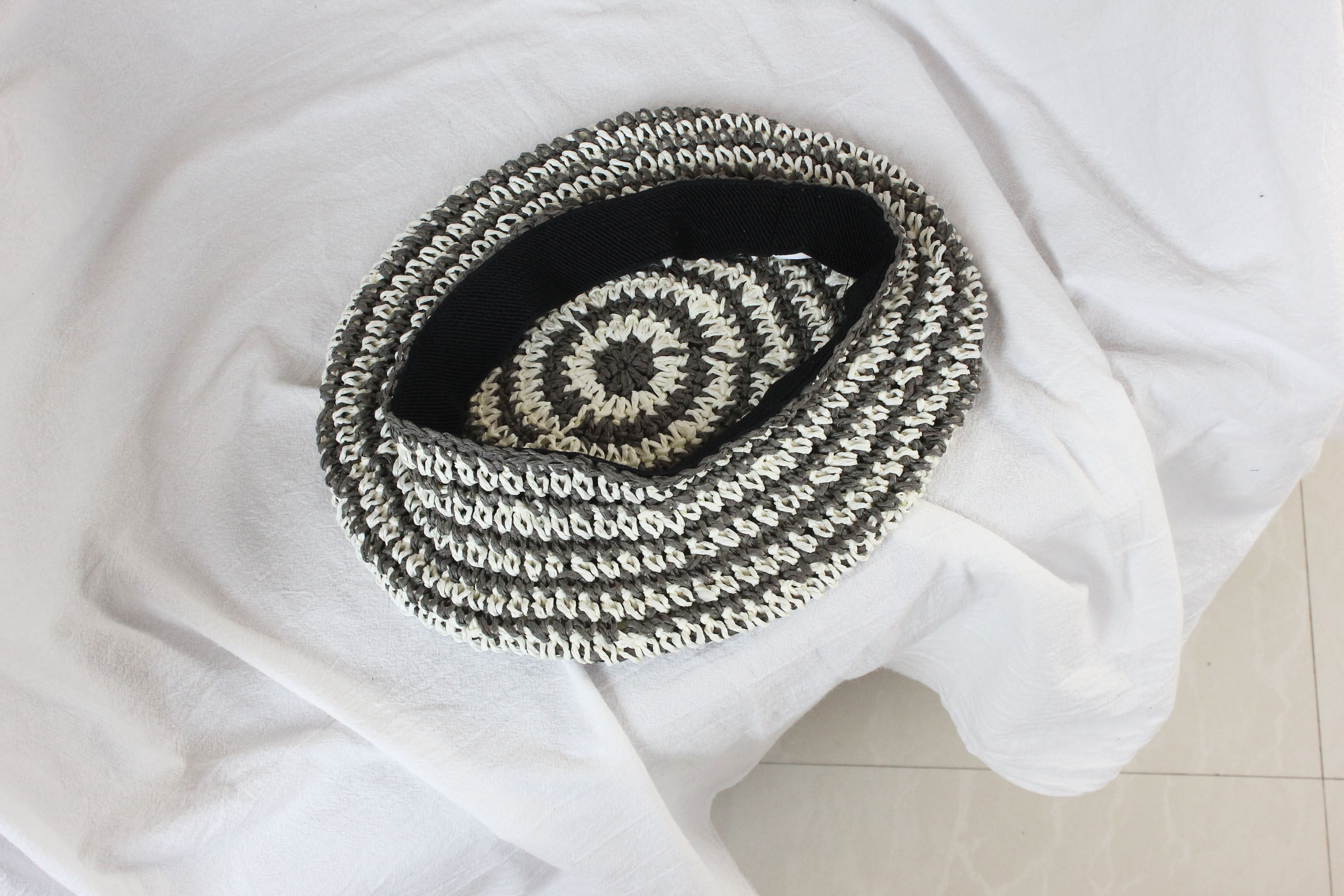 巴洛克素色条纹草编贝雷帽南瓜帽子子女帽子