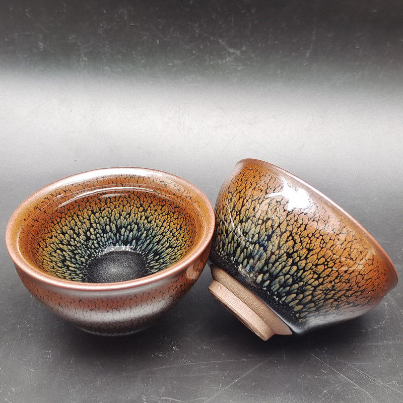 正品建阳建盏茶杯原矿主人品茗杯铁胎单茶碗对杯叶翔手工鹧鸪斑盏