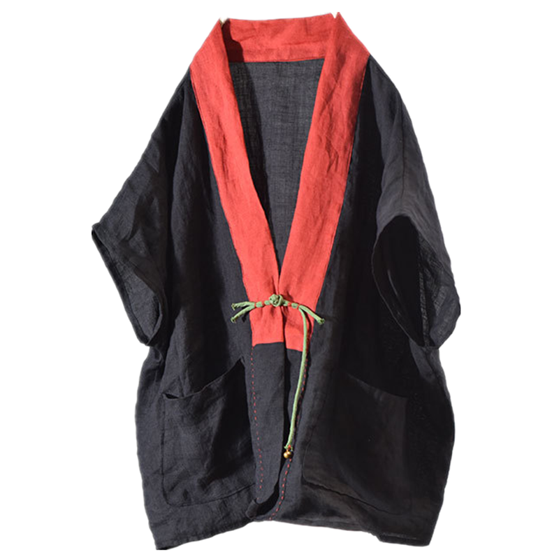 春夏禅意日式和尚领开马甲复古古汉服女对襟衬衫