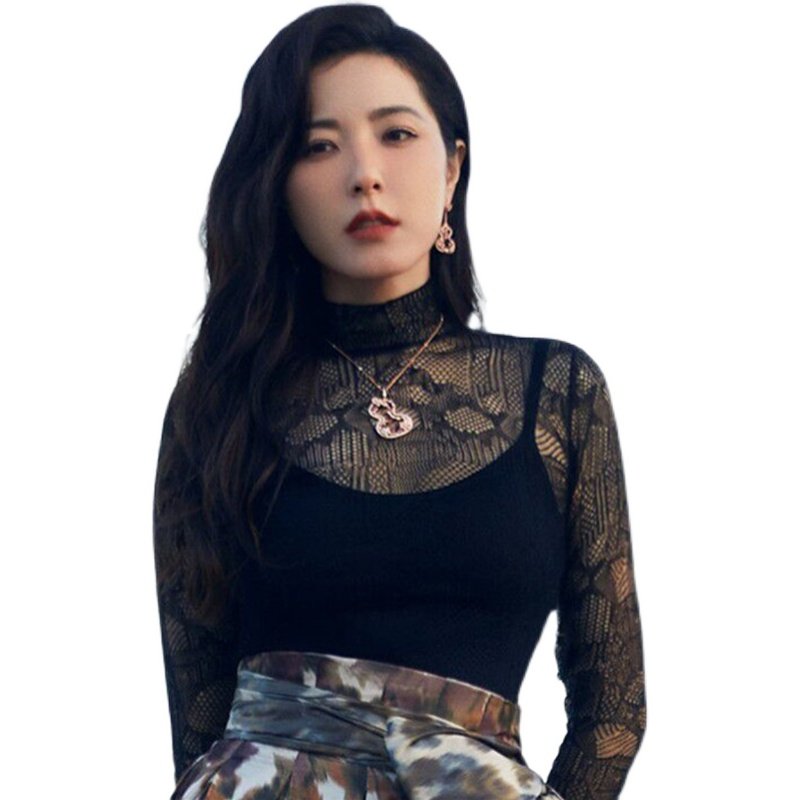 曾黎同蕾丝显瘦修身长袖套头透视纯欲性感时尚性t恤