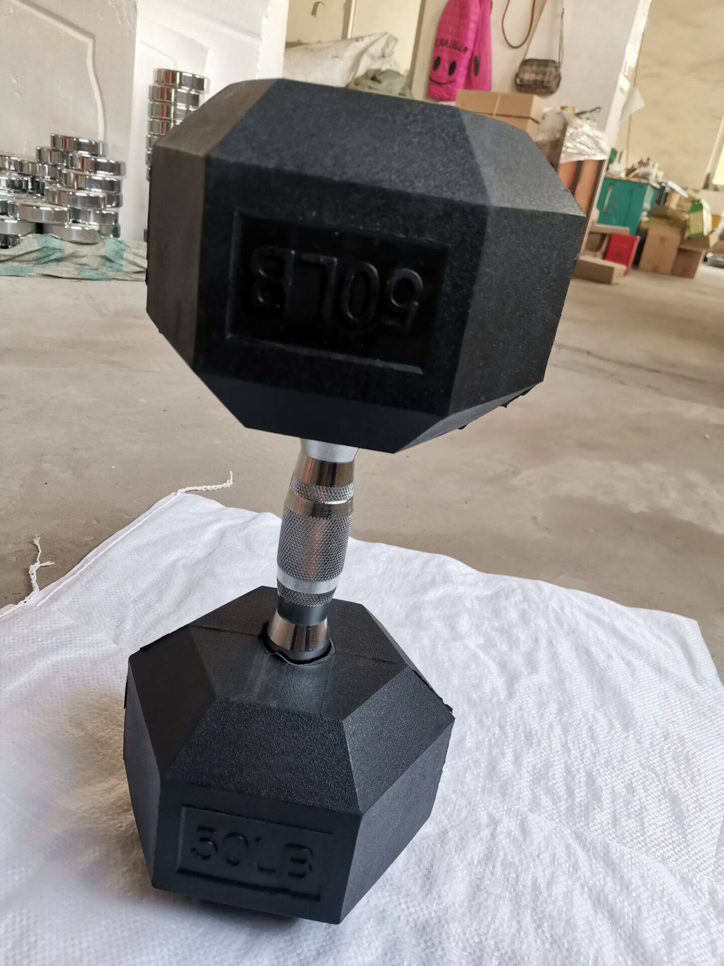 处理包胶六角哑铃健身器材健身房商用25kg50磅大重量哑铃