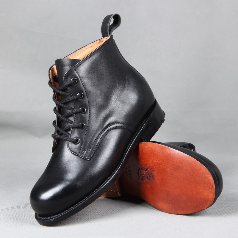 3516复古真皮仪仗队高帮皮鞋三钉圆系带高腰舰艇高帮鞋